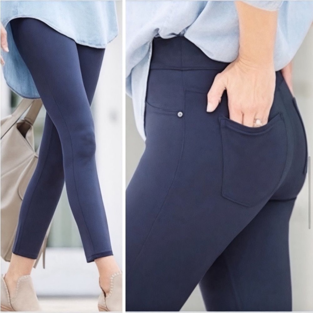 SPANX The Perfect Pant Leggings Slim Pull On Ankle Fit Black Back Pockets